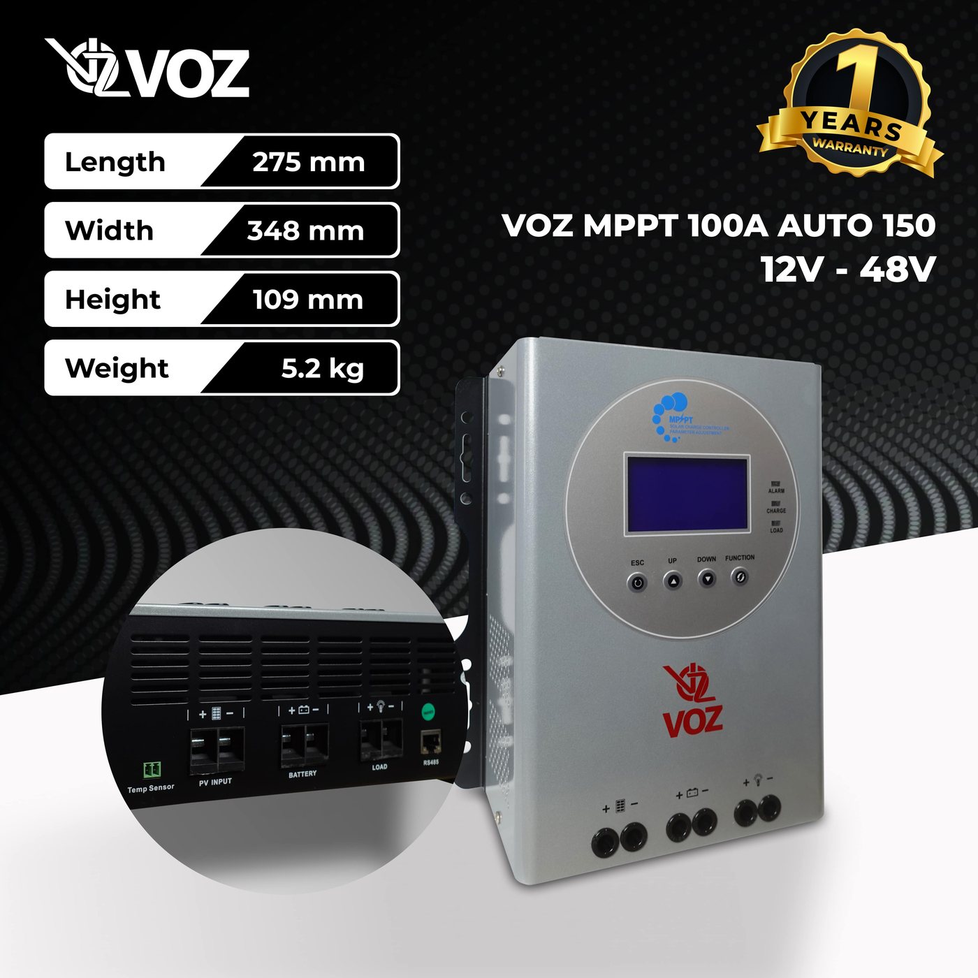 Voz MPPT Solar Charge Controller 100A AUTO 12V 24V 36V 48V  - 150V 2