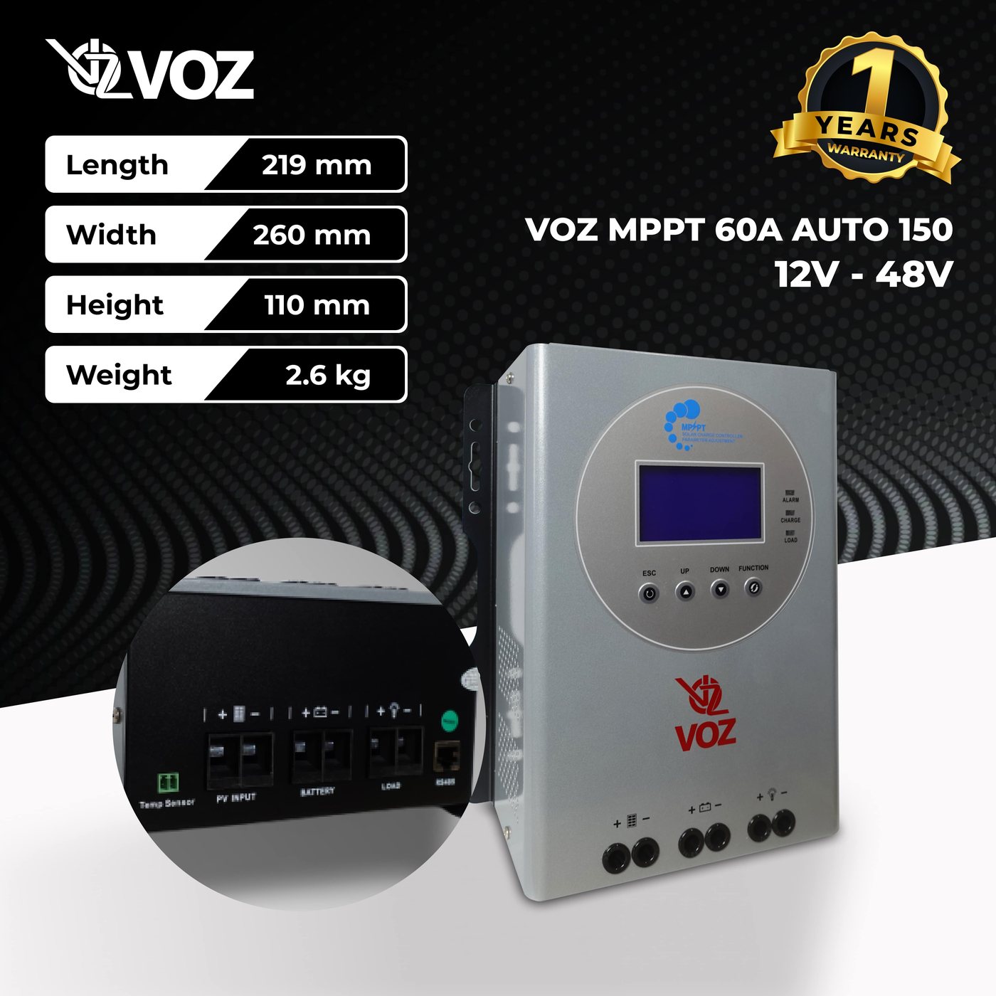 Voz MPPT Solar Charge Controller 60A AUTO 12V 24V 36V 48V  - 150V 2