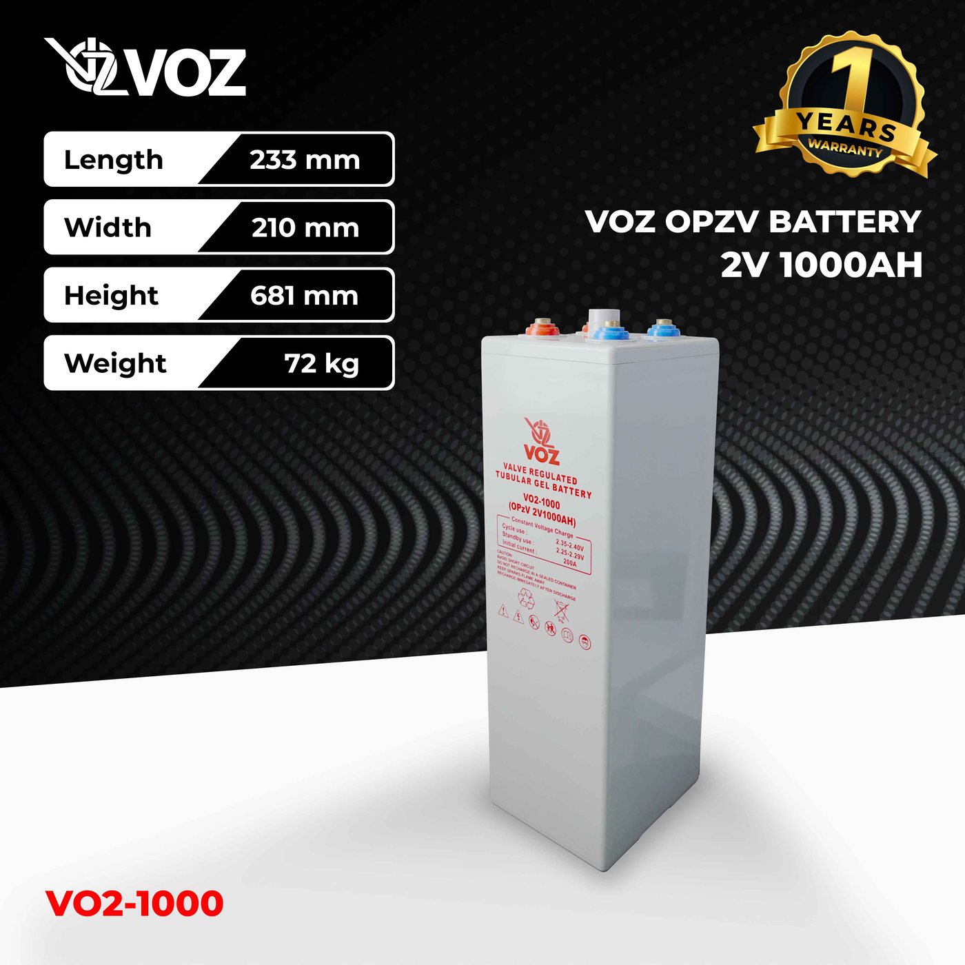 Voz OPZV Tubular Gel Baterai 2V 1000 Ah 2
