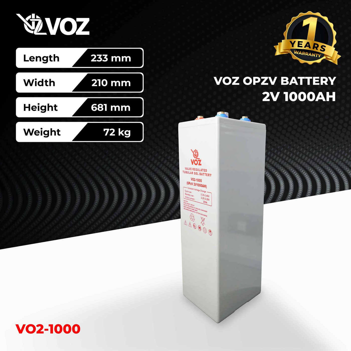 Voz OPZV Tubular Gel Baterai 2V 1000 Ah 3