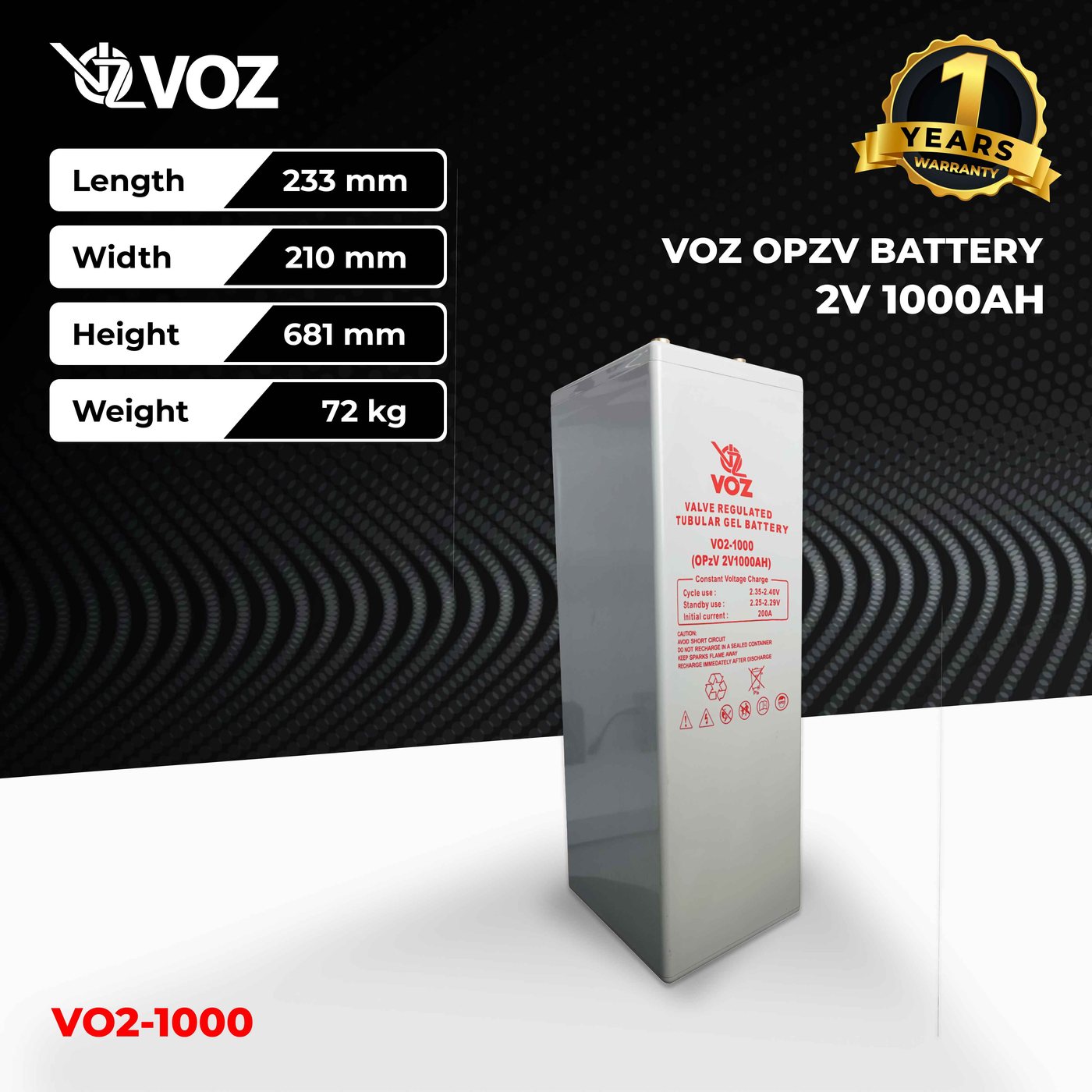 Voz OPZV Tubular Gel Baterai 2V 1000 Ah 4